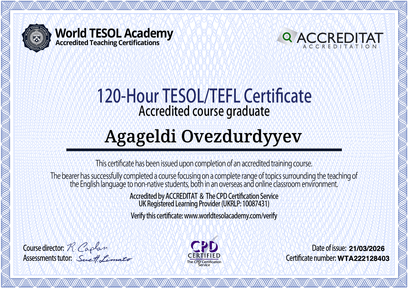 120-Hour TESOL/TEFL Certificate